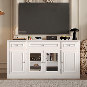 Famapy Modern TV Stand with Glass Doors 3-Drawer Media Console with Cable Management Versatile Storage Side Cabinet for Living Room - 1 of 4