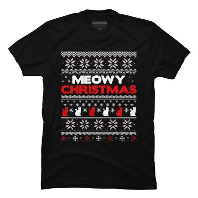 Men's Design By Humans Meowy Christmas Funny Xmas Gift Shirt By thebluebabi T-Shirt