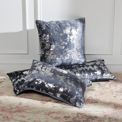 Edmee 20" Blue and Silver Metallic Square Pillow