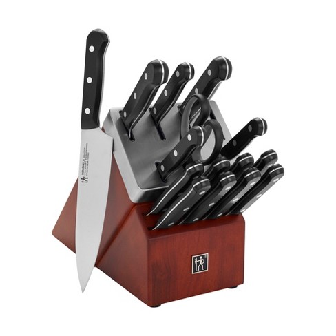 HENCKELS Razor-Sharp Solution 16-pc Self-Sharpening Knife Block Set - Walnut, German Engineered Informed by 100+ Years of Mastery