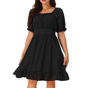 INSPIRE CHIC Women's Square Neck Puff Short Sleeve Smocked Back Ruffle Midi A-Line Casual Dress - 1 of 4