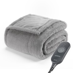 Sunbeam 50"x60" Heated Throw Blanket 3 Heat Settings Faux Fur Gray - 1 of 4