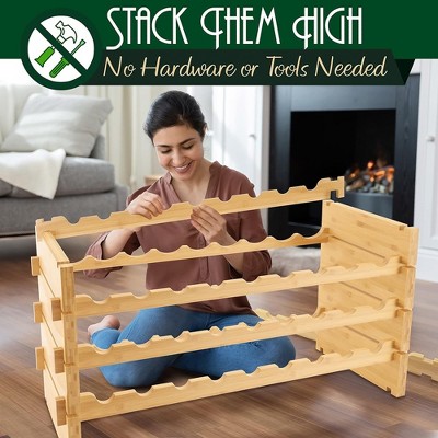 Natural Bamboo Stackable 4-Tier Wine Rack