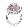 Guili Sterling Silver Rhodium-Plated Morganite Oval Ring with Clear CZ Halo, Available in Sizes 6, 7, 8, 9, Elegant Jewelry for Timeless Style - 2 of 3