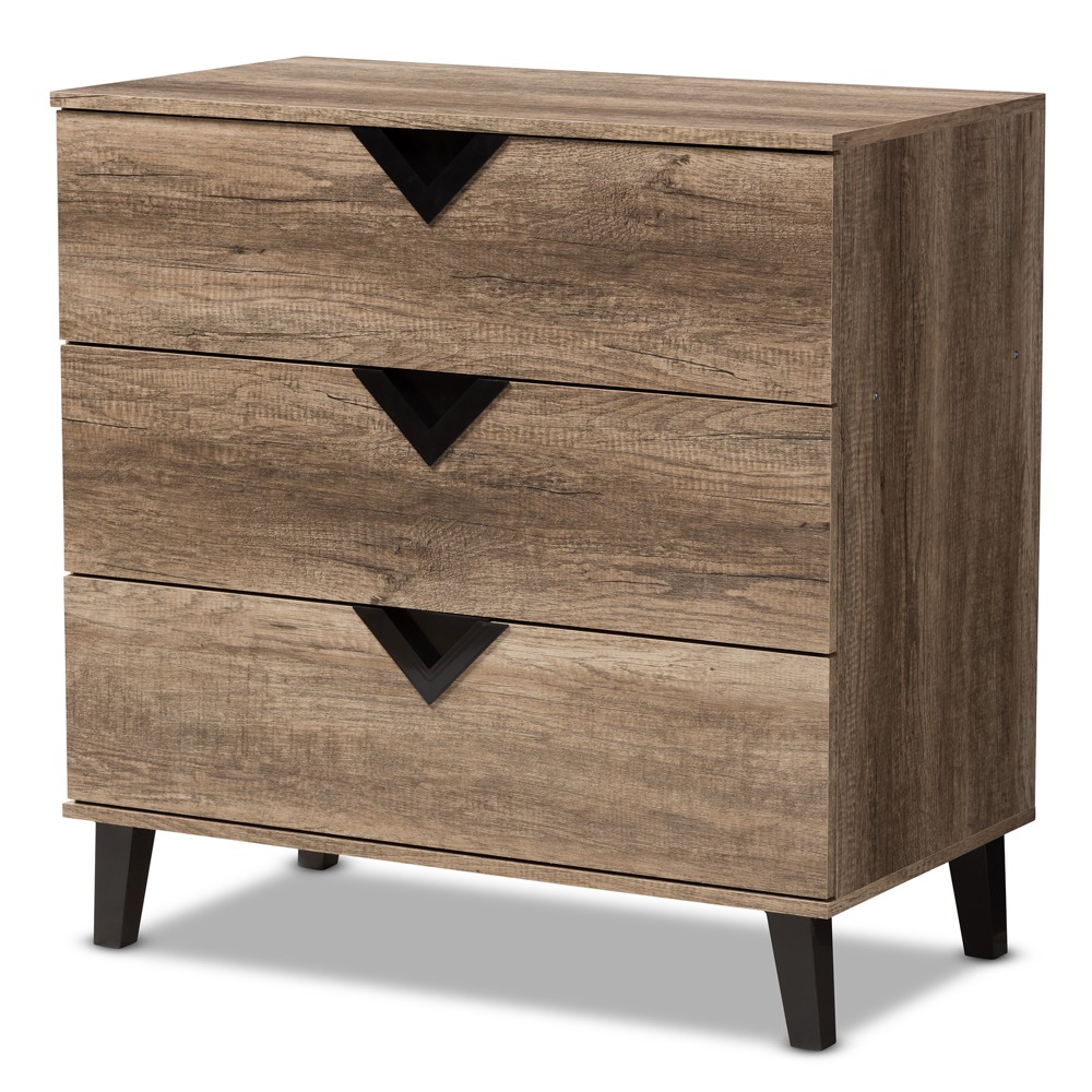 Photos - Dresser / Chests of Drawers Baxton Studio Wales Modern and Contemporary Oak Wood Finish 3 Drawer Chest