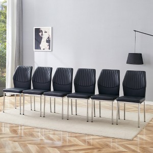 Vynxaria Luxury Simple Chair Set - 6 White PU High Resilience Dining Chairs with Silver Metal Legs - 1 of 4
