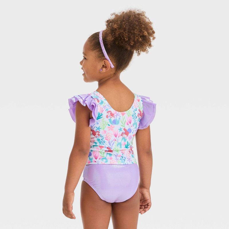Toddler Girls' Disney Ariel Flutter Sleeve Tankini Set - Purple, 3 of 4
