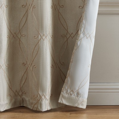 Natural Lattice Embroidered Blackout Curtain Panels with Grommets, Set of 2