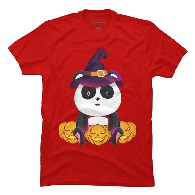 Men's Design By Humans Cute Panda Mock up Witch With Jack O Lantern Halloween T-Shirt By thebeardstudio T-Shirt