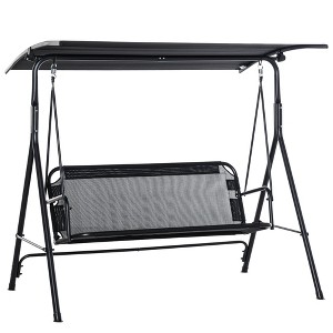 CAVINAS 2-Seat Patio Porch Swing,Hammock Swing Bench with Adjustable Canopy&Pivot Storage Table,Garden&Backyard,440LBS Capacity,Black - 1 of 4