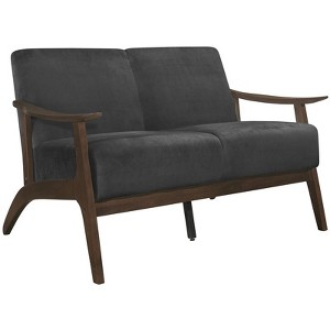 Carlson Velvet Upholstered Loveseat in Dark Gray and Dark Walnut - Lexicon - 1 of 4
