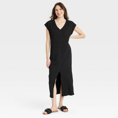 Women's Short Sleeve Midi T-shirt Dress - Universal Thread™ Black L : Target