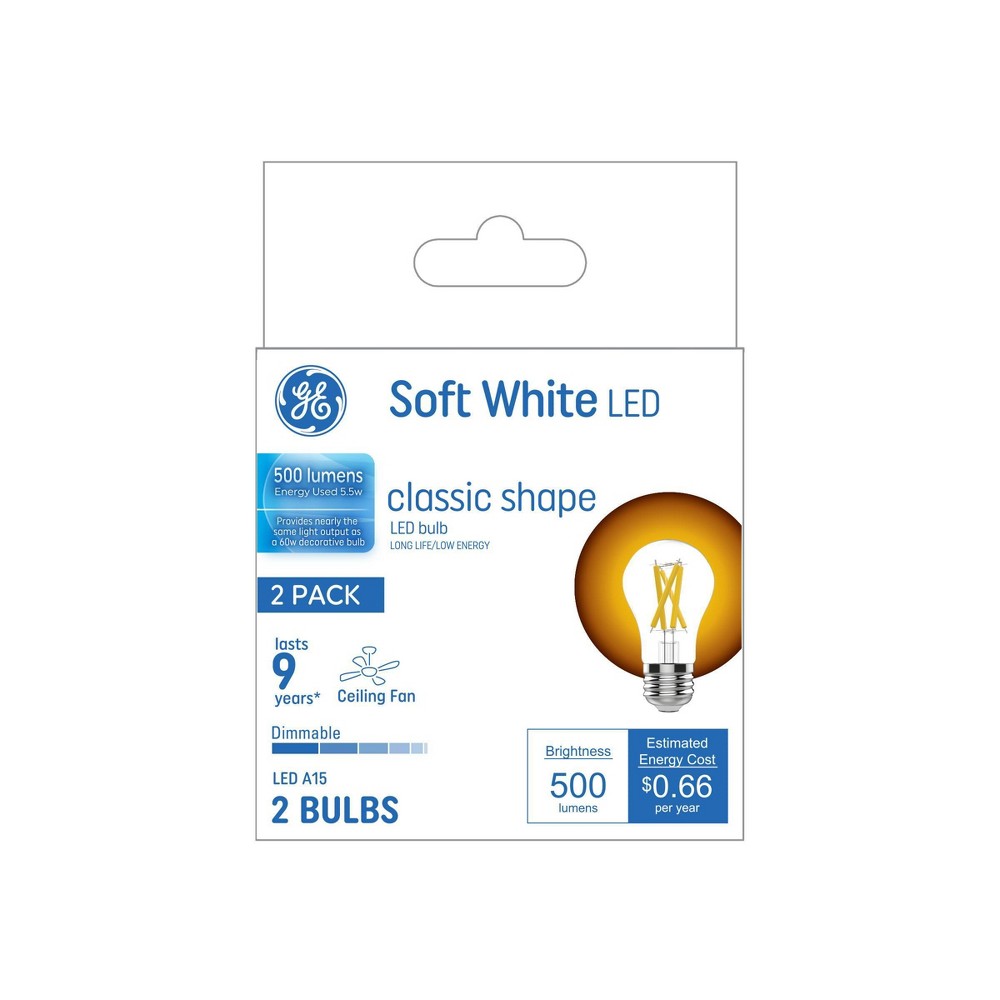 Photos - Light Bulb General Electric GE 2pk 60W A15 LED Ceiling Fan  Soft White 