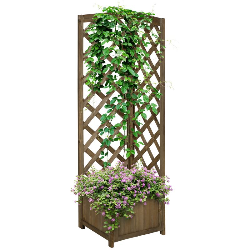 Outsunny Rustic Corner Planter with Trellis, Wooden Raised Garden Boxes Flower Bed for Backyard, Patio, Deck, Corner Use, Carbonized Color, 4 of 7