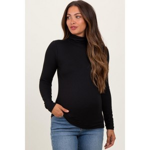 Pinkblush Black Brushed Knit Basic Turtleneck Maternity Top - 1 of 4