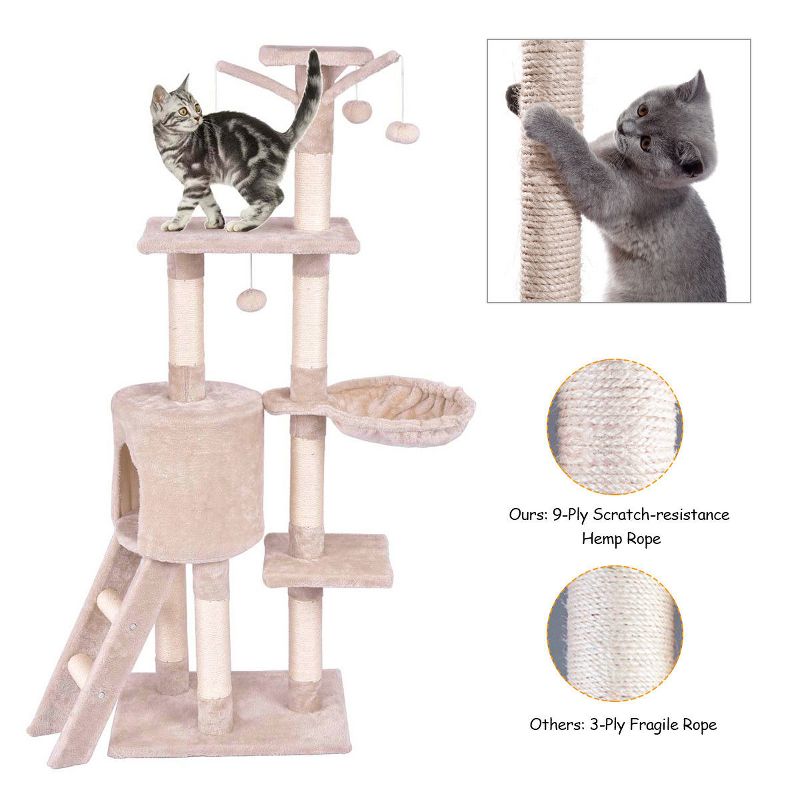 Costway 56'' Cat Tree Kitten Pet Play House Furniture Condo Scratching Posts Ladder Beige, 5 of 13