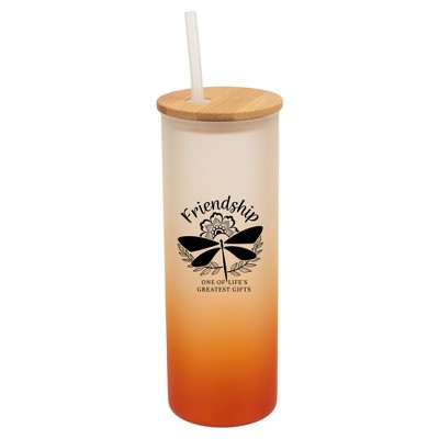 Elanze Designs Friendship Life's Greatest Dragonfly Wrap-Around Design 25 Ounce Frosted Gradient Glass On-The-Go Coffee Travel Skinny Tumbler Mug Cup,
