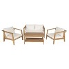 Christopher Knight Home Fraser 4-Piece Patio Slat Design Acacia Wood Upholstered Seating Set - 2 of 4