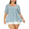 Agnes Orinda Women's Plus Size Floral Babydoll Peplum Waist Short Sleeve Blouses - 2 of 4