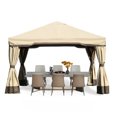 Aoodor Outdoor Aluminum Gazebo with Privacy Curtains and Netting, Grey Canopy Shelter for Patio, Garden, Yard, and Lawn