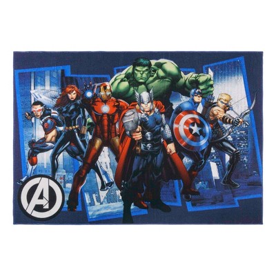 4"x6" Disney Marvel Avengers City Youth Digital Printed Kids' Area Rug: Superhero Accent for Kids Room, Low Pile