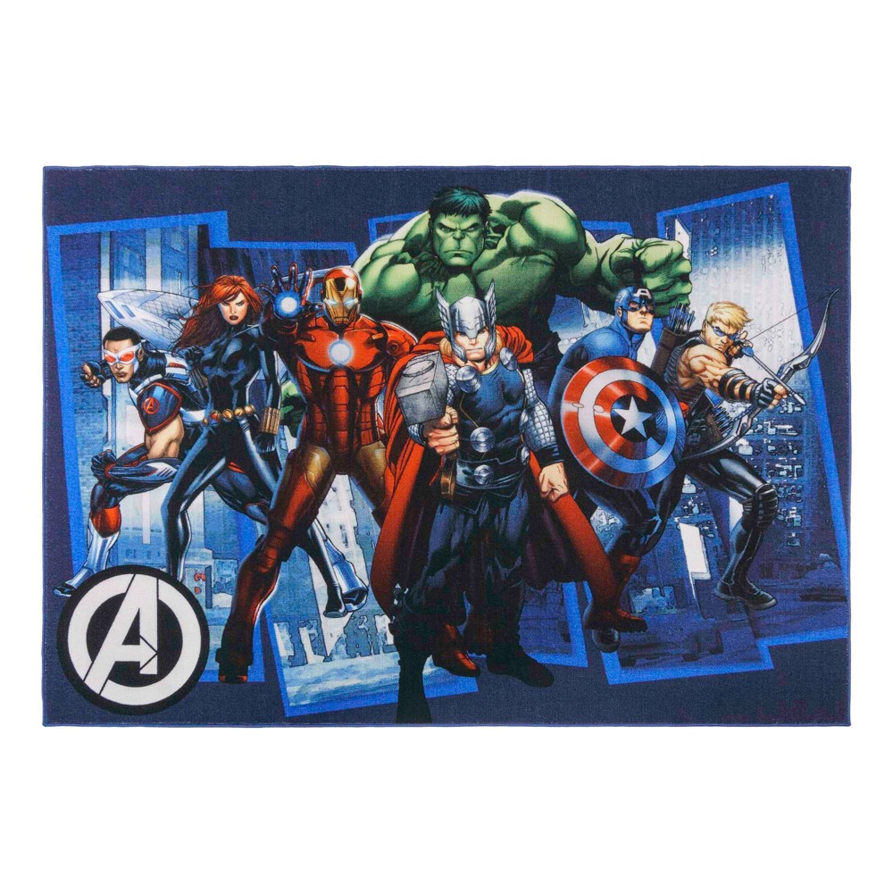 Photos - Doormat Disney 4"x6"  Marvel Avengers City Youth Digital Printed Kids' Area Rug 