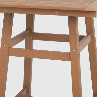 Teak HDPE Outdoor Patio Square Counter Height Bistro Table with Umbrella Hole