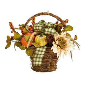 Nearly Natural 16-in Fall Pumpkin Gourds and Berries Artificial Autumn Arrangement - 1 of 4