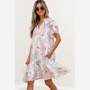 Amaryllis Women’s Floral Collared Babydoll Dress Puff Short Sleeves Flowy Silhouette Pockets Lightweight - 3 of 4