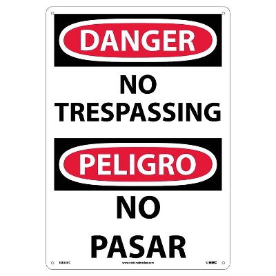 National Marker No Trespassing (Bilingual) 20X14 Rigid Plastic Danger Sign ESD81RC