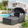 Outdoor Sunbed, Patio PE Rattan Daybed, Upholstered Chaise Lounger with Adjustable Canopy - ModernLuxe - 2 of 4