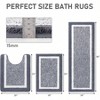 Rug Mat Set 3 Piece, Microfiber Bath Set, Non - Slip Ultra Soft Carpet Mats, Absorbent , Tub, Shower, Dark Grey - 2 of 4