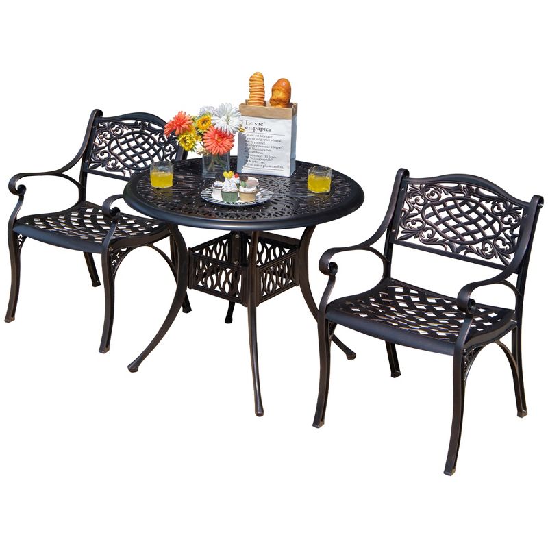 Tangkula 3PCS Cast Aluminum Patio Bistro Set Outdoor Dining Table & Chair Furniture Set, 1 of 10