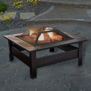 Nature Spring 32" Square Outdoor Fire Pit - Bronze Finish, Black/Orange Tiles - 1 of 4