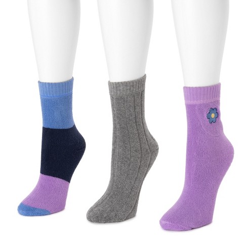 Muk Luks Women's 3 Pack Terry Crew Sock-alice Blue Os (6-10) : Target