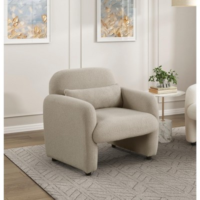 Grungis Boucle Accent Chairs,Living Room Chairs with 1 Matching Pillow and Plywood Frame,Comfy Chairs for Living Room,Bedroom