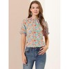 INSPIRE CHIC Women's Ruffled Short Sleeve Floral Mock Neck Summer Top - 2 of 4