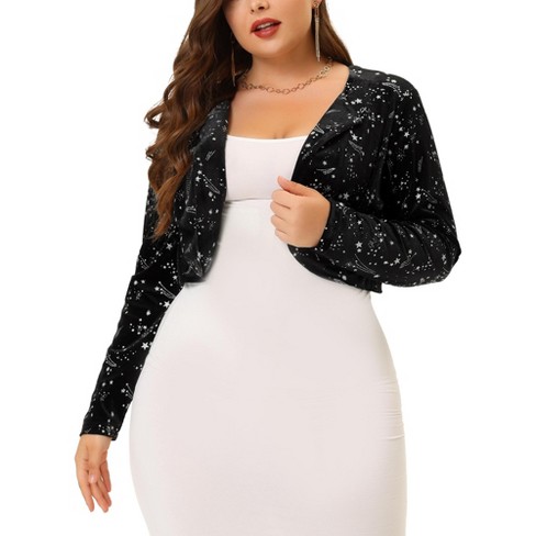 Agnes Orinda Women s Plus Size Glitter Star Print Velvet Open Front Cropped Shrugs Black 3x Target