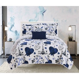 Chic Home Design Twin 4pc Matisse Quilt & Sham Set Navy, Blue