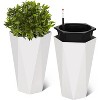 Acekool Set of 2 Self-Watering 16" Tall Planters with Wheels, Water Level Monitor, Large Indoor Outdoor Flower Pots, Drainage, Black - 2 of 4