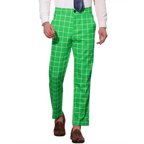 Lars Amadeus Men's Flat Front Unique Plaid Printed Business Dress Pants ...