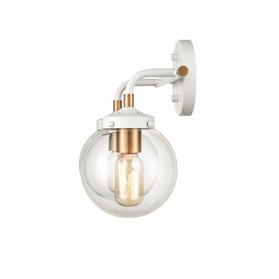 Midcentury Modern Matte White and Satin Brass 2-Light Outdoor Sconce