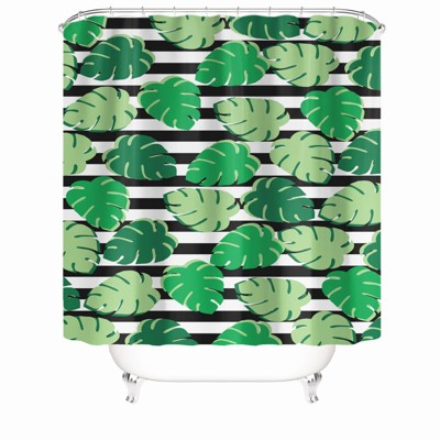 Striped Leaves Shower Curtains for Bathroom Waterproof Fabric Bath Curtain Durable Soft Stylish Bathroom Decor 72x72 Inch