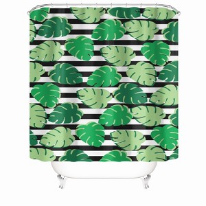 Striped Leaves Shower Curtains for Bathroom Waterproof Fabric Bath Curtain Durable Soft Stylish Bathroom Decor 72x72 Inch - 1 of 1