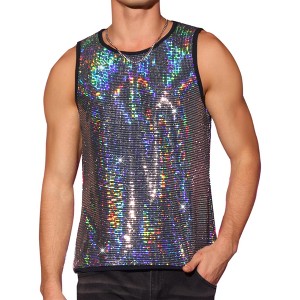 Lars Amadeus Men's Sequin Shiny Nightclub Party Metallic Sleeveless Tank Top - 1 of 4