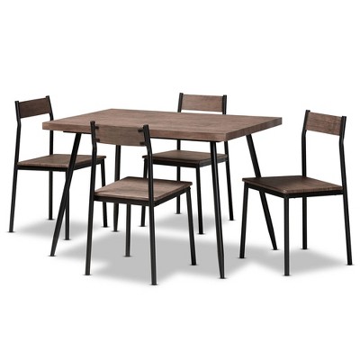 5pc Dining Set Metal and Mave Wood Walnut/Black - Baxton Studio