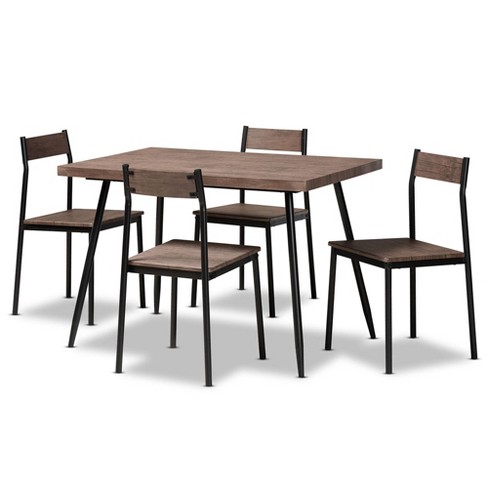 5pc Dining Set Metal And Mave Wood Walnut black Baxton Studio