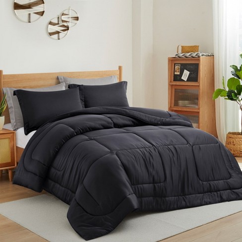 Peace Nest 3 Piece Silky Satin Comforter Set, Black, Full/queen : Target