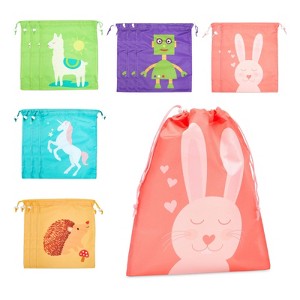 Blue Panda 15 Pack Large Drawstring Animal Themed Party Favor Bags for Kids Birthday, 5 Designs (10 x 12 In) - 1 of 4