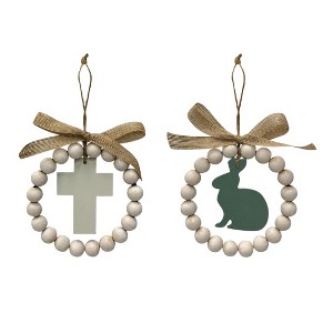 Transpac Wood Beaded Cut Out Easter Bunny Cross Hanging Home Decorations Easter - 1 of 1